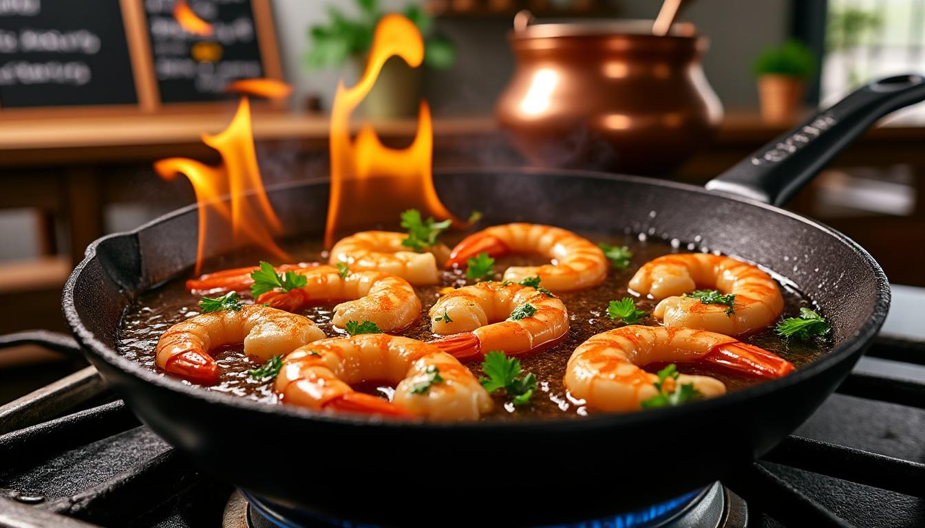 découvrez la recette facile et savoureuse des crevettes flambées au whisky, ail et persil, idéale pour un repas rapide et gourmet.