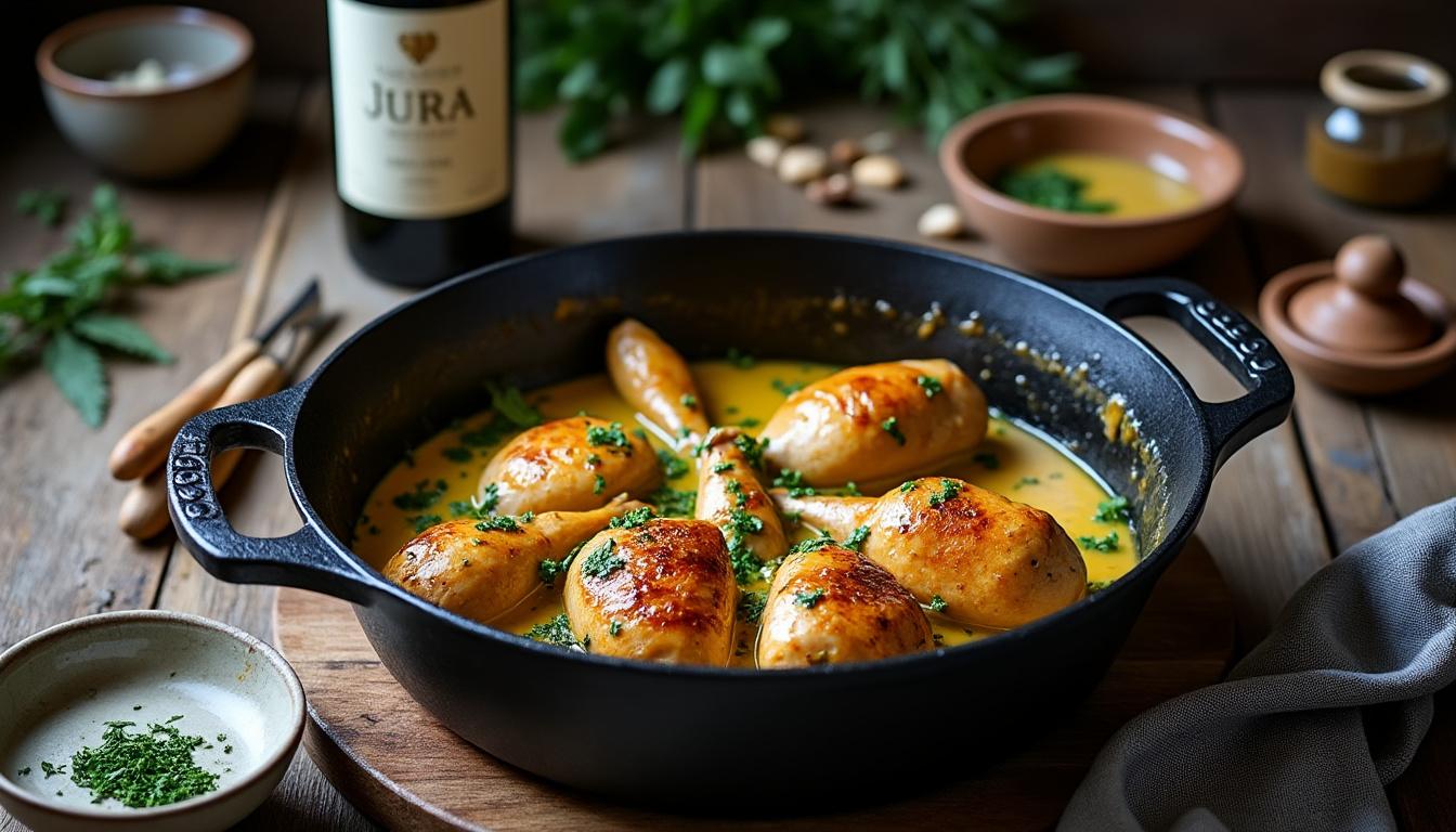 découvrez la recette du poulet au vin jaune façon cyril lignac, avec ses astuces pour réussir et une délicieuse variante aux morilles.